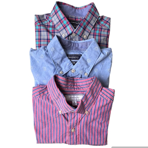 crown & ivy Other - 3 Crown & Ivy Long Sleeve Button Down Shirts Striped Plaid Floral Print Mens M